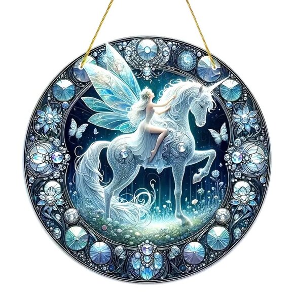 Suncatcher Fairy Unicorn Fantasy Hanging Window Decor Art Colorful In/Outdoor - Picture 1 of 4